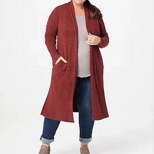Barefoot Dreams CozyChic Lite Catalina Long Cardigan Sweater Garnet Red 3X New